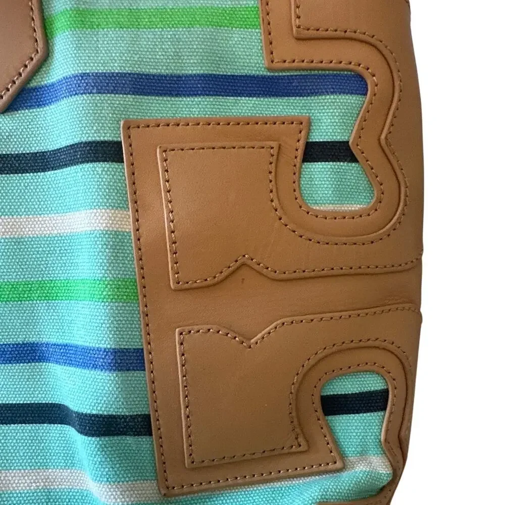 Tory Burch Stacked T Striped‎ Canvas Tote Bag
